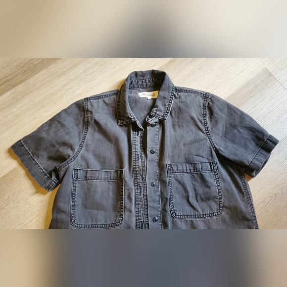 🖤 Madewell 100% Cotton Black Short Sleeve Button Up Size XS 🖤 - Picture 2 of 10